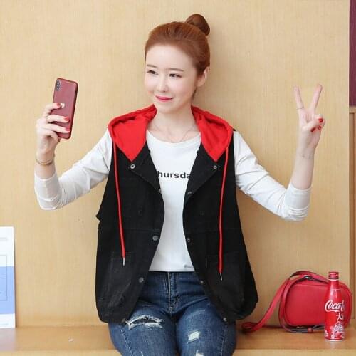 New Fashion Short Black Denim Vest Women Zipper Plus Size Hooded Casual Sleeveless Jacket Loose Jeans Waistcoat Ladies 3XL G785