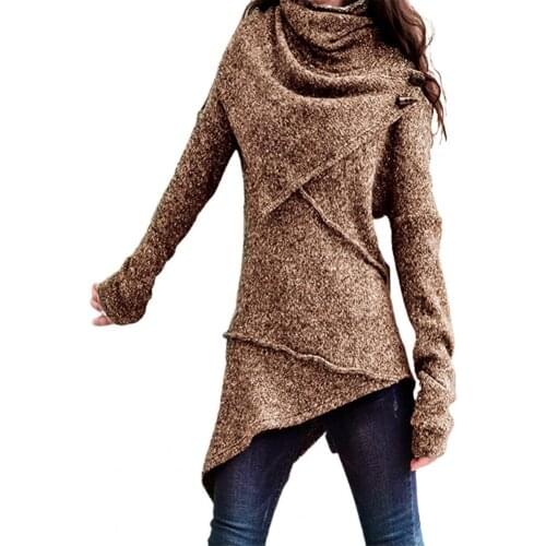 Sweater Vintage Women Autumn Winter Turtleneck Knitted Sweater Irregular Hem Sweater Women Knitted Ribbed Pullover Sweater 2021