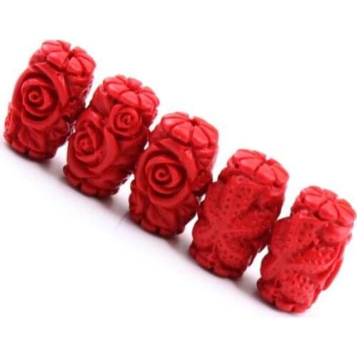 10pcs/lot Carved Lacquer-Ware Floral Red Cinnabar Barrel Beads Fit DIY Handmade Bracelet Jewelry Making Findings Supplier Craft