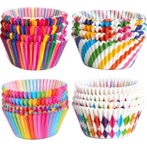 100Pcs Colorful PVC Rainbow Cupcake Cake Case High Temperature Resistant Muffin Baking Cup Birthday Party Decor Cake Cup