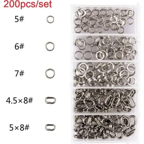200pcs/set Fishing Split Ring Connectors Heavy Duty Stainless Steel Double Loop Solid Ring Fishing Lure Bait Connectors Kits