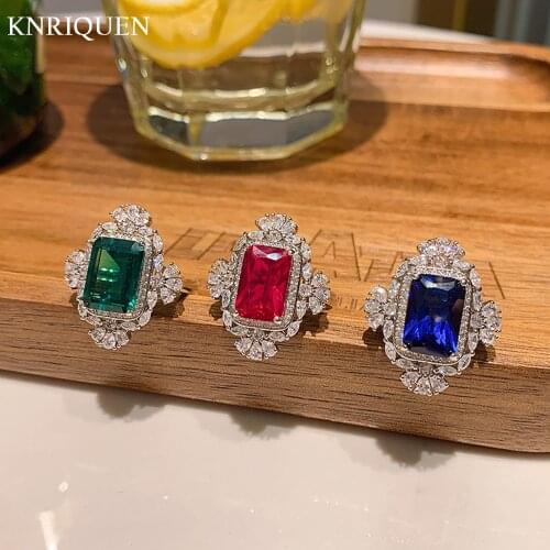 2021 Trend 925 Sterling Silver 8*12mm Ruby Emerald Sapphire Gemstone Rings for Girlfriend Party Vintage Ring Gift Fine Jewelry