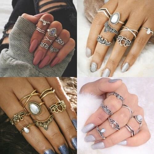 7 Pieces Vintage Gold Silver Top of Finger Opening Midi Mid Finger Rings Set