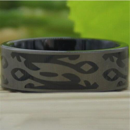 Free Shipping Top Quality Hot Sales 8MM Black Pipe World of Warcraft Horde Design Mens Comfort Tungsten Wedding Band Ring