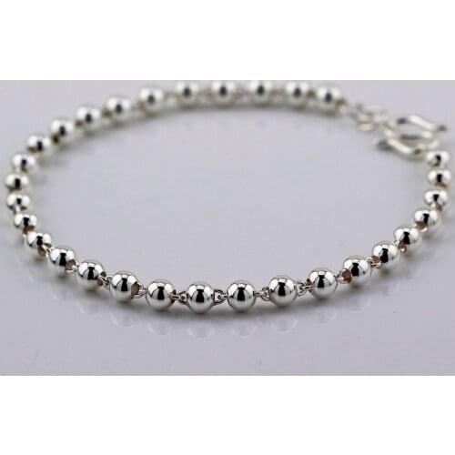 Pure Sterling Silver Beads Bracelets for Women Girls Friendship Bracelete Jewelry Pulseira Feminina Pulseras Mujer Bijoux 4MM 17