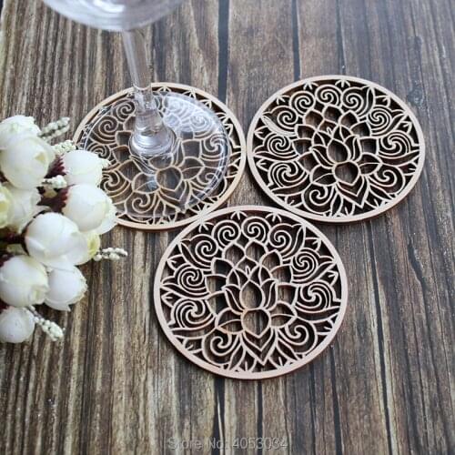 Wood coasters - Lotus Mandala Thai flower tableware Home decor