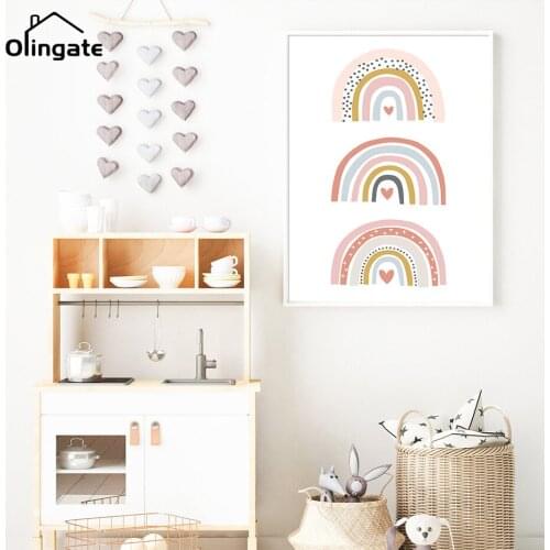 Nursery Pink Rainbow Canvas Painting You Are My Sunshine Quotes Wall Art Poster Nordic One Piece Wall Pictures Kids Home Decor