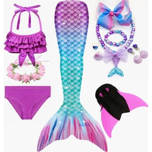 Mermaid Tail Girls swimwear Bikini Swimsuit Monofin Children Kids Fantasy Beach Mermaid Tails Costume Cosplay water show