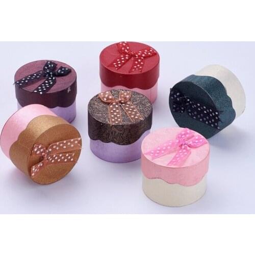 24pcs Cardboard Rings Boxes with Ribbon Bowknot Flat Round Mixed Color Gifts Present Storage Display Carrying Box For Jewelry