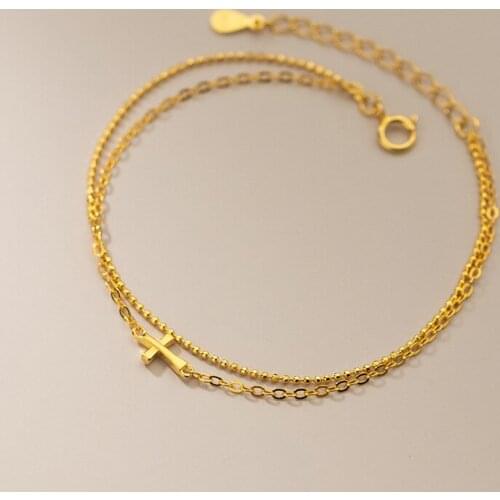 Cross Bracelets On Hand Bracelets For Women 2021 Luxury Fine Jewelry Ladie 925 Sterling Silver Golden Girls Gift 15CM Adjustable