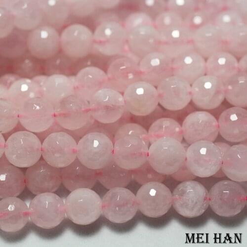 Meihan (3 strandsset) Natural shinny 8mm rose pink quartz faceted pink crystal smooth round loose beads for jewelry DIY making
