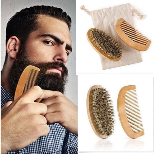 Mens Mustache Comb Two Piece Boar Bristle Beard Wooden Brush and Comb Beard Care Comb Kit Grooming Kit Take Care Of Beard Tool