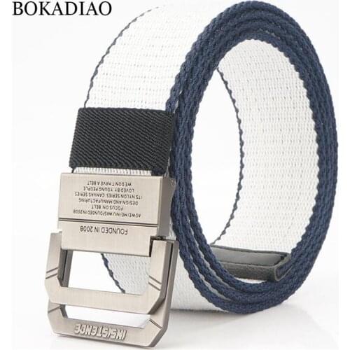 BOKADIAO Men&Women Canvas belt luxury Double Ring Metal buckle jeans belts for men Military Army tactical belt Cotton male strap