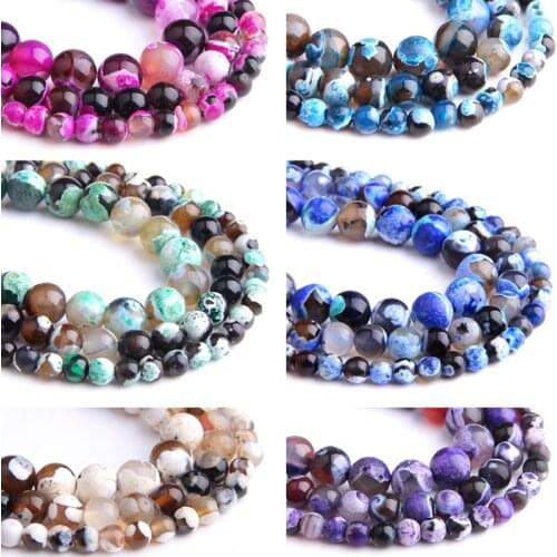 Natural dyed Stone Purple Fire Agates Beads Round Loose Spacergem stone Beads For Jewelry Making Bracelets 15'Strand/Inches