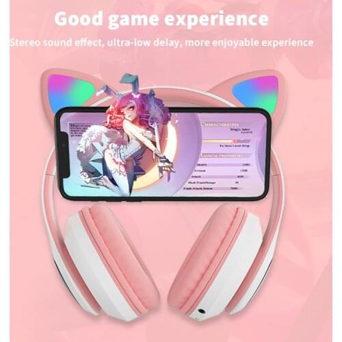 Cat Ears Over the Ear Headphones Bluetooth-compatible Gaming Headsets Cute LED Wireless Earphones with Microphone xiaomi iphone