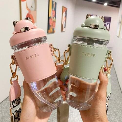 New 550ml Fashionable Cute Water Bottle Outdoor Portable Straw Cup Tritan Material With Straps Leakproof Student Ladies Cup