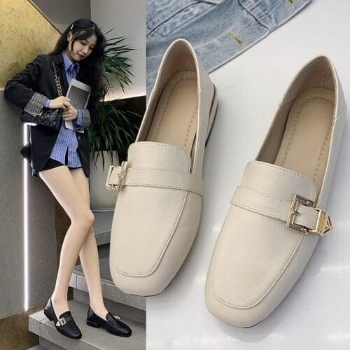 Spring New Black Small Leather Shoes Womens Shoes Square Heel Low-heeled Single Shoe Cover Foot Shallow Mouth Square Toe Shoes