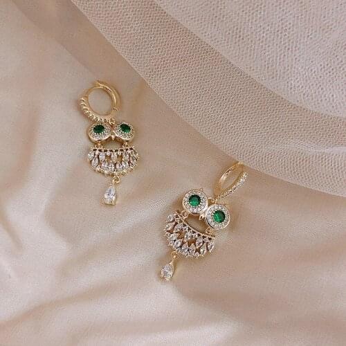 Huge Bud Exquisite Owl Zircon Earring 14k Real Gold AAA Zircon Green Crystal Drop Earring for Women Daily Pendant Jewelry Gift