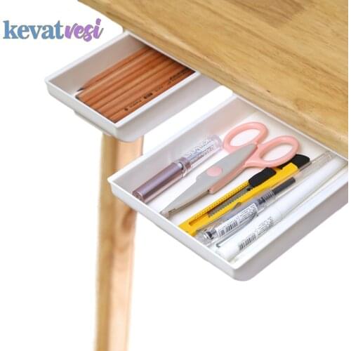Under Desk Drawer Organizer Self-adhesive Stationery Storage Box for Home Office Hidden Under Drawer Pen Holder Pencil Tray