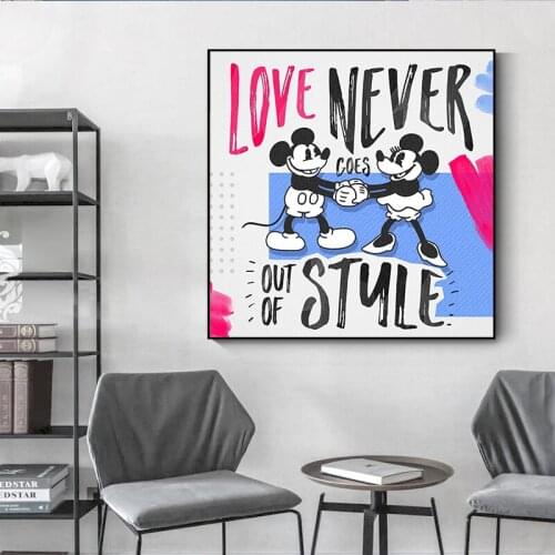 Disney Mickey Minnie Cartoon Love Canvas Poster Paintings Black White Art Pictures for Kids Bedroom Living Room Decoration
