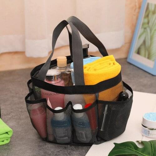 Portable mesh beach bag bathing swimming bath bag 8-pocket mesh storage bag transparent travel toilet bag
