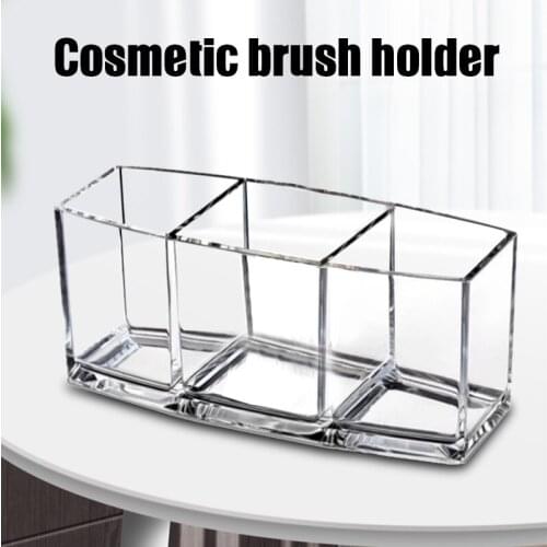 Clear Makeup Brush Holder Organizer 3 Slot Plastic Transparent Brushes Storage Box SANA889
