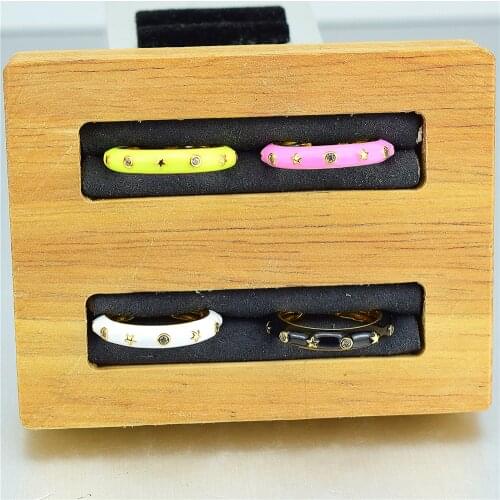 Multicolor enamel ring Star ring Round micropavé jewelry Fashion trend Adjustable ring with opening