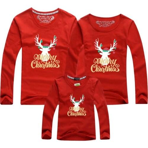 Christmas Mom Dad Son Daughter T-shirt Cartoon Deer Family Matching Christmas Tshirt Mommy Daddy Baby Long Sleeve Shirt Clothes