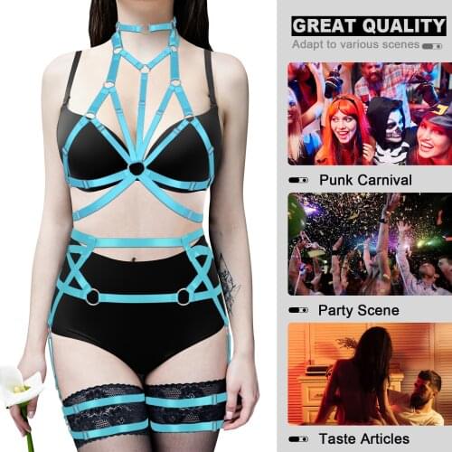 Sexy Body Bondage Hollow Out Cage Bra Straps Erotic Lingerie Set Women Leg Harness Pentagonal Strappy Garter Belt Bdsm Stockings