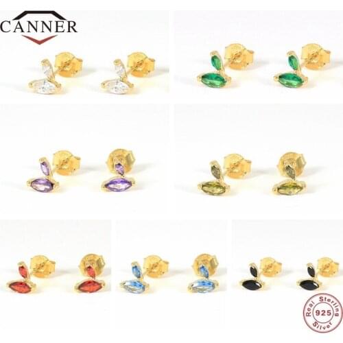 CANNER 100% 925 Sterling Silver Creative Horse Eye Color Zircon Piercing Stud Earrings for Women Jewelry Jewelry Gift Pendients