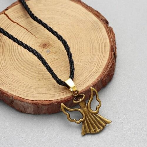 Elegant Bronze Angel Necklaces for Men Women Hollowout Guardian Angel Pendant Sweet Chirstmas Birthday Jewelry Gift