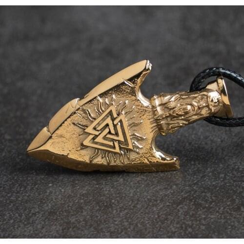 The Nordic Viking valknut necklace for men Gold Color stainless steel Spear pendant