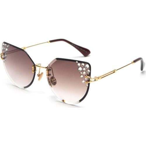 Veshion Rimless Rhinestone Sunglasses Women Cat Eye Designer 2021 Summer Frameless Sun Glasses for Women Luxury Uv400