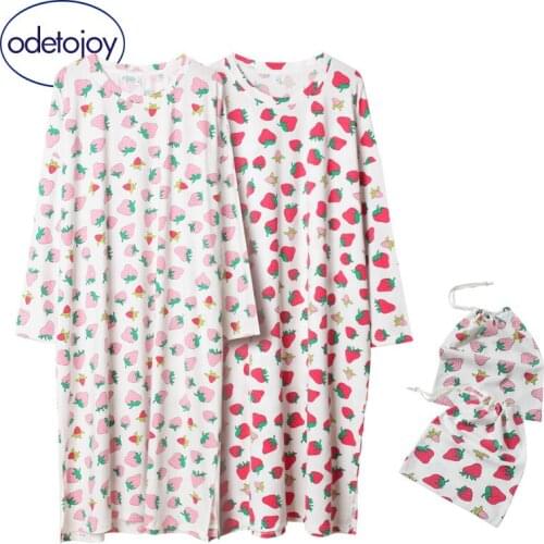 Storage bag small strawberry nightdress female spring and autumn new long-sleeved skirt loose large size mid-length cute pajamas