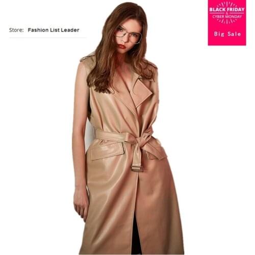 2020 Spring autumn Fashion brand Good Quality sleeveless leather jacket Ladies pure color Street long PU Leather Jacket wj1037