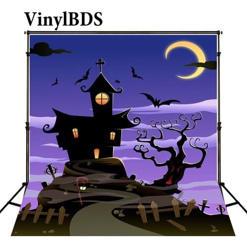 VinylBDS Background Castle Bat Purple Night Halloween Photography Backdrops Ghost Withered Tree Background Photography Studio
