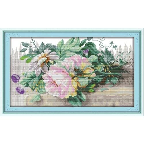 Cross Stitch Joy Sunday Flowers Paintings Counted Printed On Canvas 11CT 14CT DMS Embroider Cross Stitch Kits DIY Needlework Set