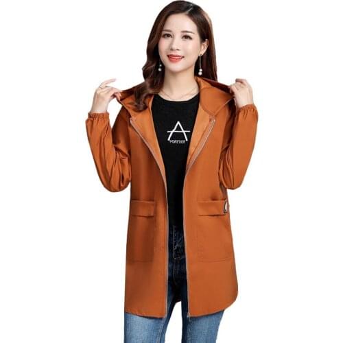 Women Jacket 2020 Autumn Thin Hooded Windbreaker Ladies Causal Zipper Hooded Basic Jacket Female Loose Coat Plus Size 6XL P523