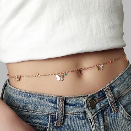 Woman Sexy Waist chain Butterfly Fine Body jewelry golden Beach Charm Fashion Sexy Waist chain for women