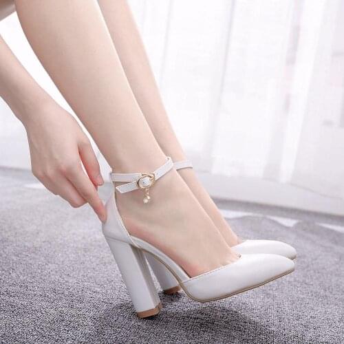 Crystal Queen Sandals Women High Heels Summer Square Heel Platform Shoes Sexy Ladies White Party Wedding woman shoes pumps