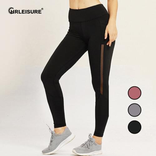 CHRLEISURE Women Leggings High Waist Fashion Elastic Pocket Mesh Breathable Fitness Legging Push Up Patchwork Workout Legging