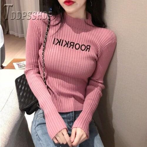 2019 Autumn New Retro Slim Women Sweater English Alphabet Long Sleeve Female Sweaters