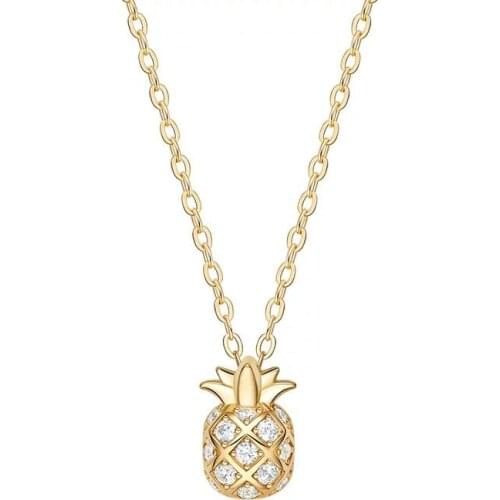 SLJELY Fashion Real 925 Sterling Silver Yellow Gold Color Pineapple Zircon Pendant Necklace Women Girls Fine Party Jewelry Gift