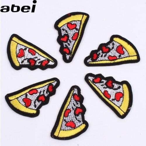10pcs/lot Embroidered Foods Patch Iron On Cartoon Pizza Stickers for Jeans Pants Shirts Coats Sewing Garments Appliques DIY