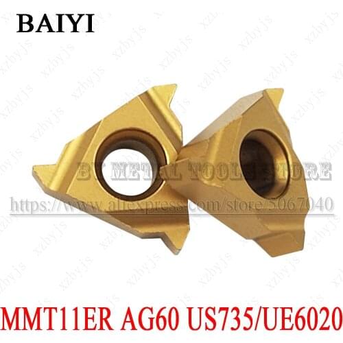 10PCS MMT11ER AG60 US735 11ER AG60 US735 Carbide thread Insert Turning Tool CNC Lathe Tools Threading Blade 11ERAG60 for steel