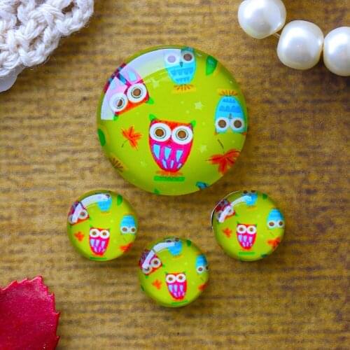 12mm 25mm 14mm 16mm 18mm 20mm Photo Glass Cabochons Round Cameo Set Handmade Settings Stone Owl 032