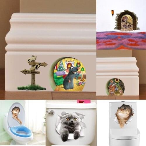 3d Vivid Cats Dog Mouse Wall Sticker Bathroom Toilet Living Room Kitchen Decoration Animal Decals Art Sticker Poster
