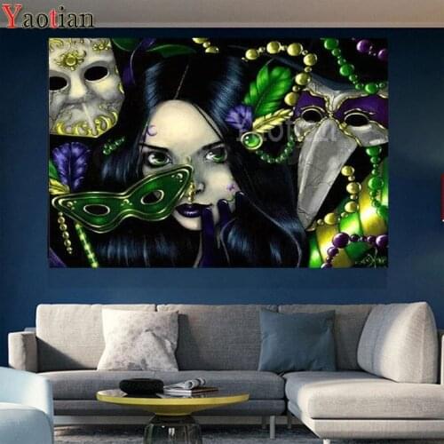 5d Diamond Painting Cross Stitch Kits,Mask Woman Diamond Embroidery Needlework Set With For Home Decor Painting Diamond Mosaic