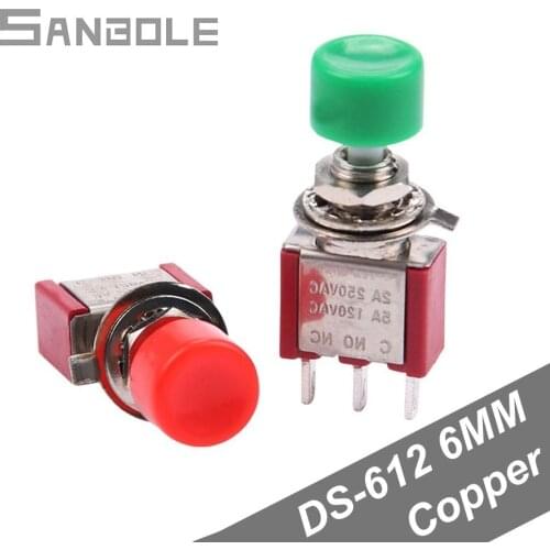 6mm Mini Rocker Toggle Switch Button DS-612 Red/Green Head 3 Foot Self-reset Copper Reset Electrical 2A 250V (10PCS)