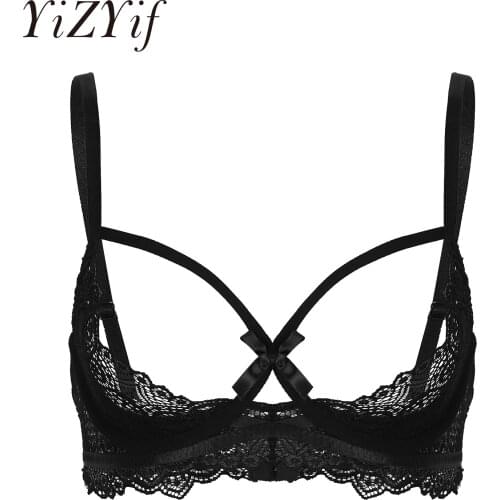Womens Open Half Cup Bra Top Exotic Bras See Through Sheer Lace Lingerie Adjustable Straps Half Cups Underwired Bra Tops Bikinis